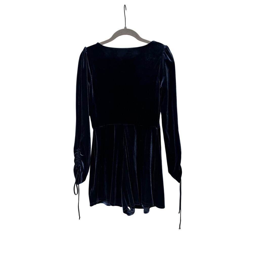 Urban Outfitters Velvet Wrap Romper Navy Blue Long Sleeve Women’s Small Party - Picture 8 of 11